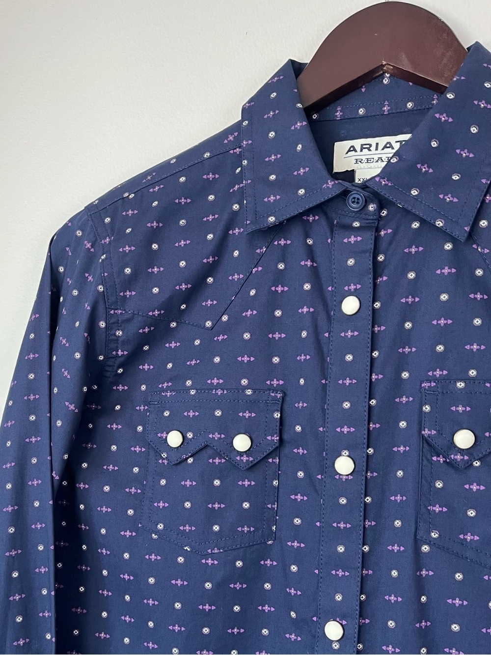 NWT ARIAT Girls XXL Aztec Navy Eclipse LS Shirt Geometric Western Snap Buttons